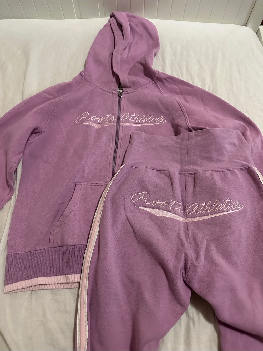 Roots Lavender Zip Hoodie and Joggers Set with Pink Trim